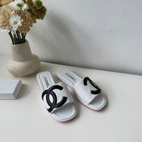 CHANEL LEATHER CC CAMBON WOMEN WHITE SLIDES (Ref CH-35WHITE-S-33453)