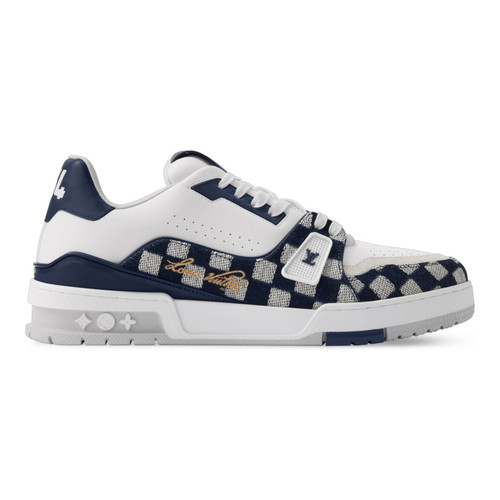 LOUIS VUITTON DAMIER DENIM & CALF LEATHER MEN WHITE TRAINER SNEAKERS (Ref LO-39-S-36575)