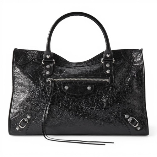 BALENCIAGA LE CITY MEDIUM TEXTURED LEATHER BLACK TOTE BAG (Ref BA-BLACK-H-40867)