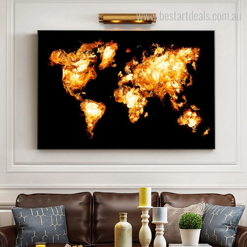 Marl World Map Abstract Modern Framed Portraiture Picture Canvas Print for Room Wall Molding