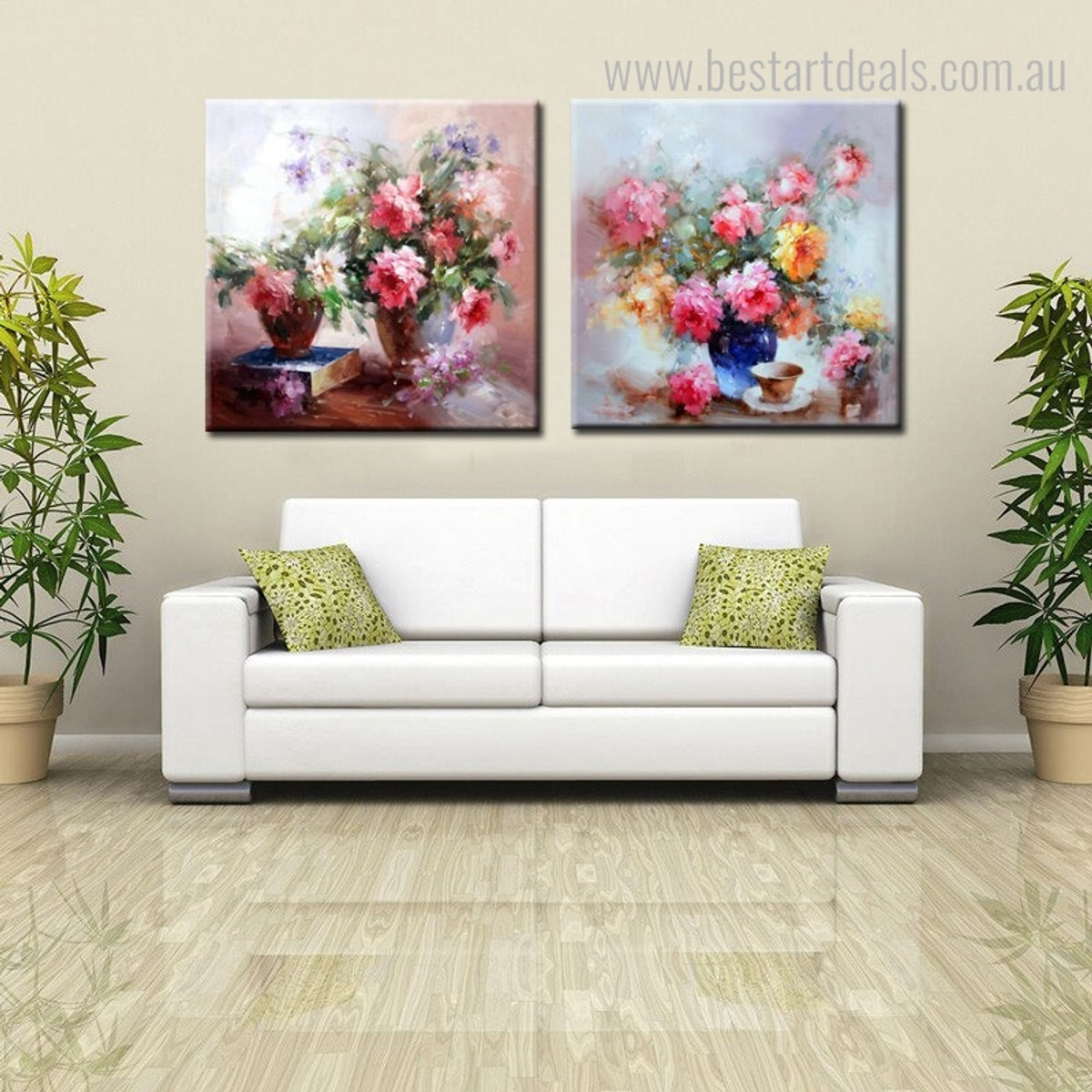 Pots Abstract Modern Floral Knife Painting Framed Picture Canvas Print for Room Wall Decor