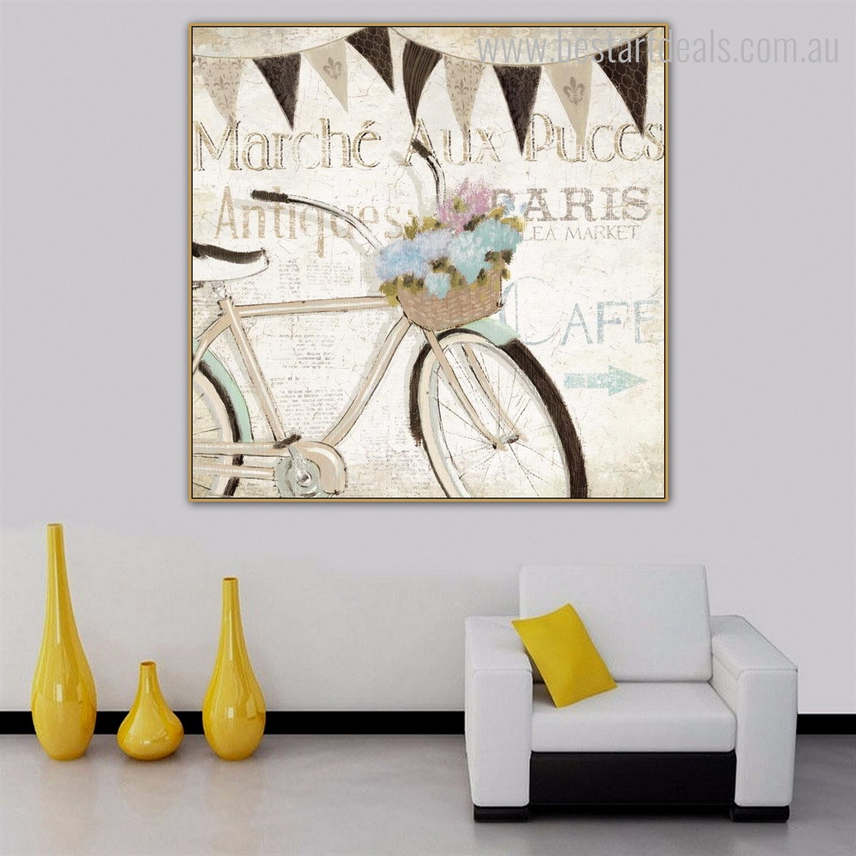 Bicycle Abstract Vintage Framed Effigy Photo Canvas Print for Living Room Wall Getup