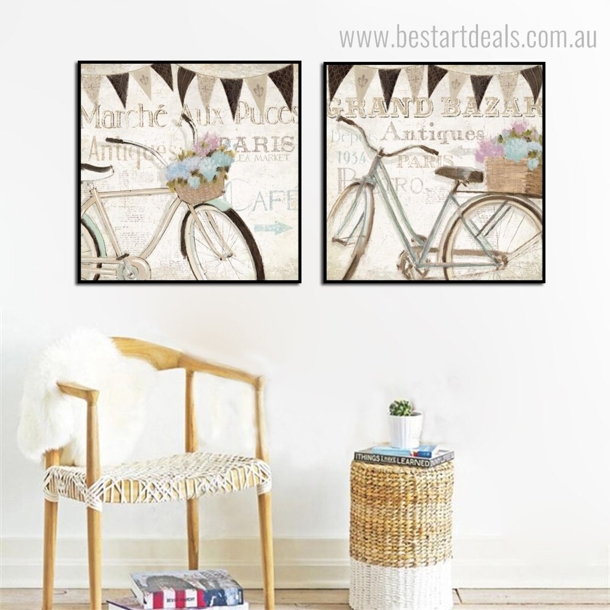 Panniers Abstract Vintage Framed Smudge Picture Canvas Print for Room Wall Moulding