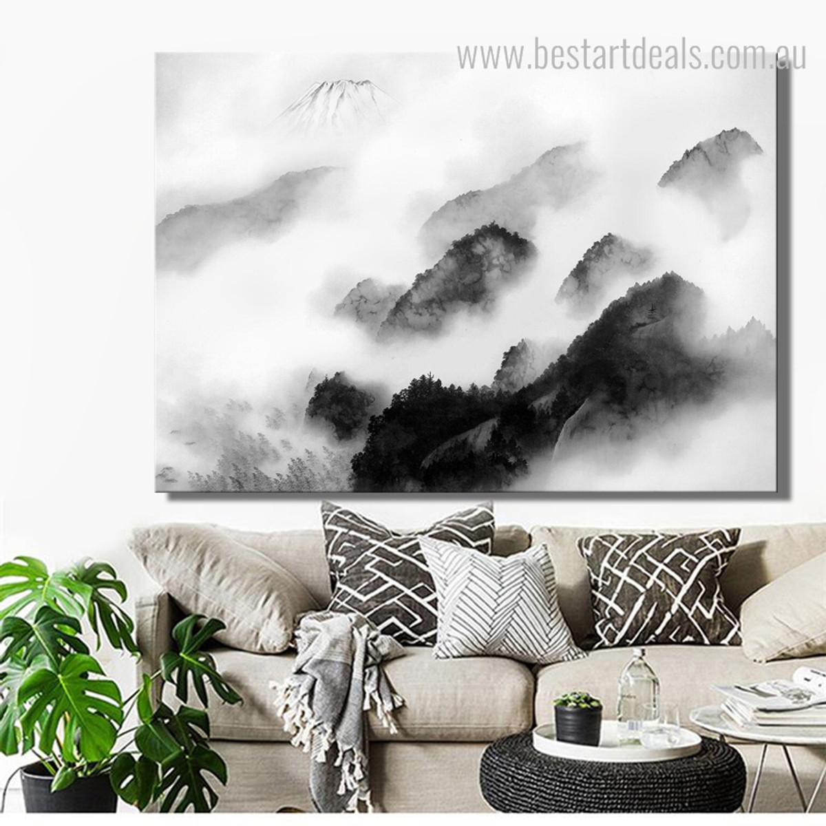 Ink Landscape Abstract Framed Smudge Portrait Canvas Print for Lounge Room Wall Outfit