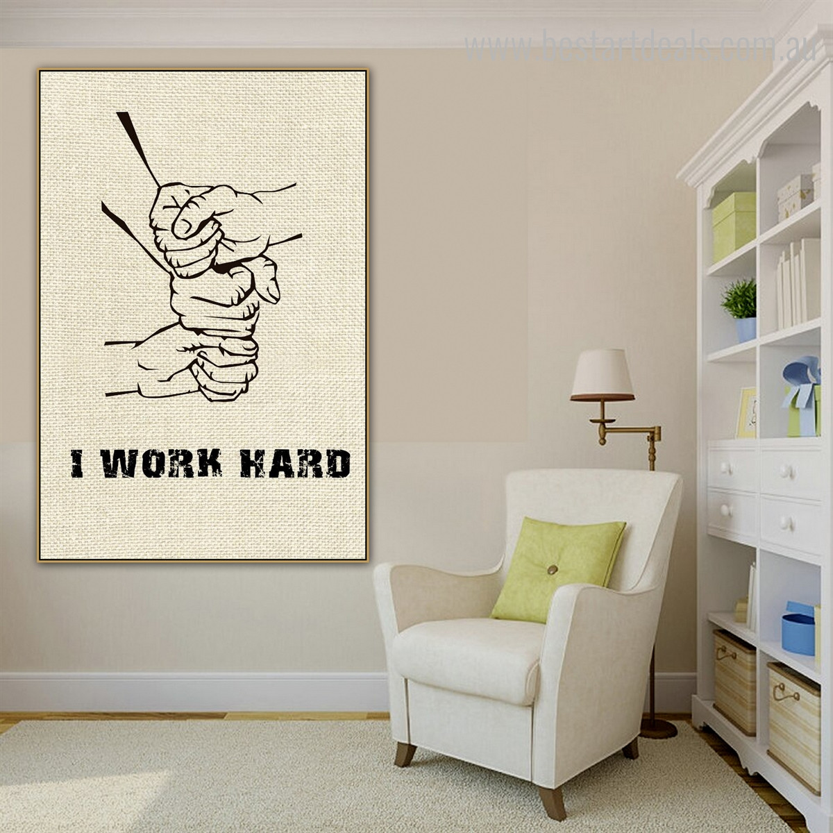 Work Hard Abstract Modern Quote Framed Portmanteau Image Canvas Print for Room Wall Decoration