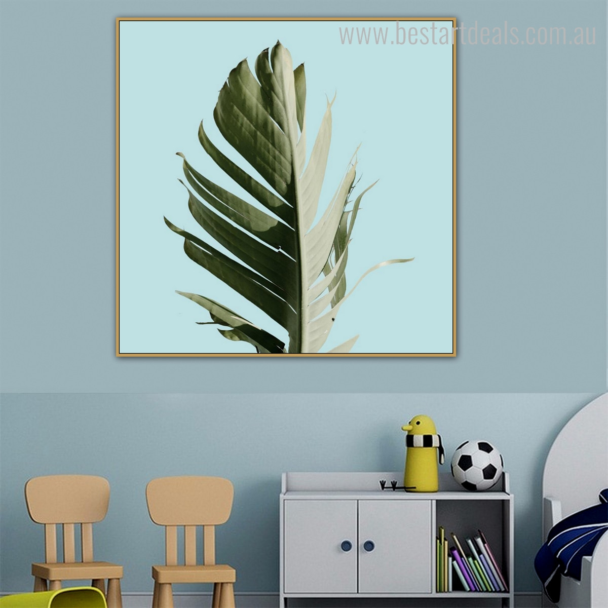 Banana Leaflet Botanical Nordic Framed Vignette Image Canvas Print for Kids Room Wall Embellishment