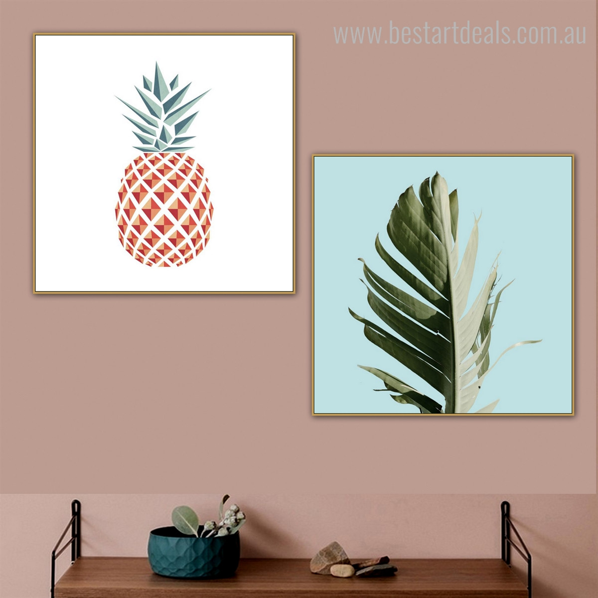 Chopped Leaf Botanical Nordic Framed Vignette Image Canvas Print for Room Wall Decoration