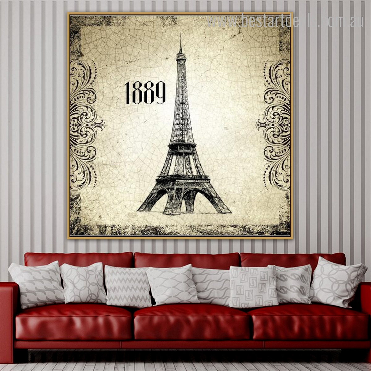 Eiffel Tower 1889 Architecture City Vintage Framed Vignette Image Canvas Print for Room Wall Getup