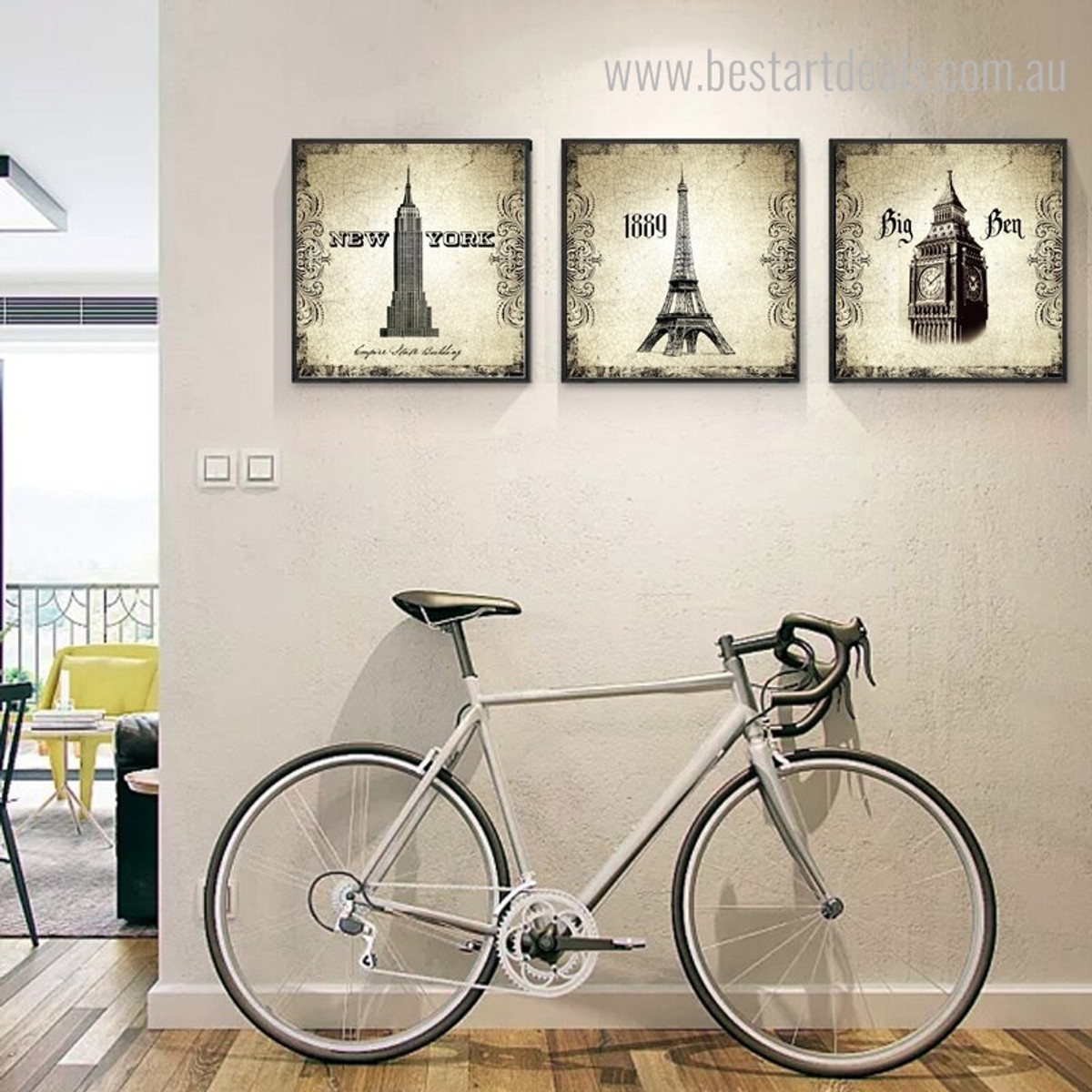 Elizabeth and Eiffel Tower Architecture City Vintage Framed Portraiture Image Canvas Print for Room Wall Onlay