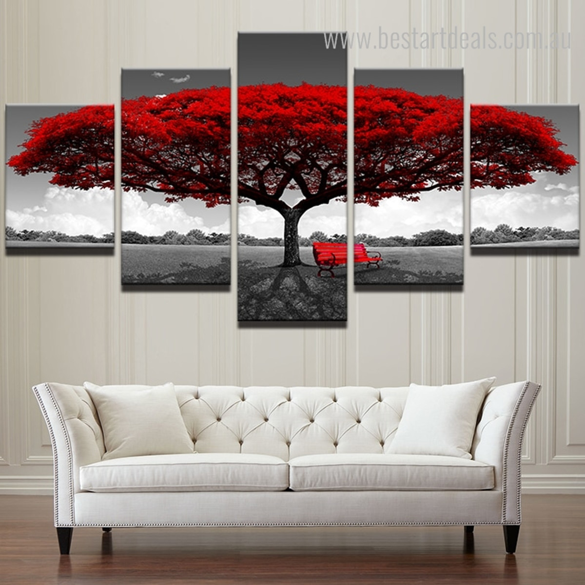 Red Arbor Nature Botanical Contemporary Framed Artwork Picture Canvas Print for Room Wall Flourish