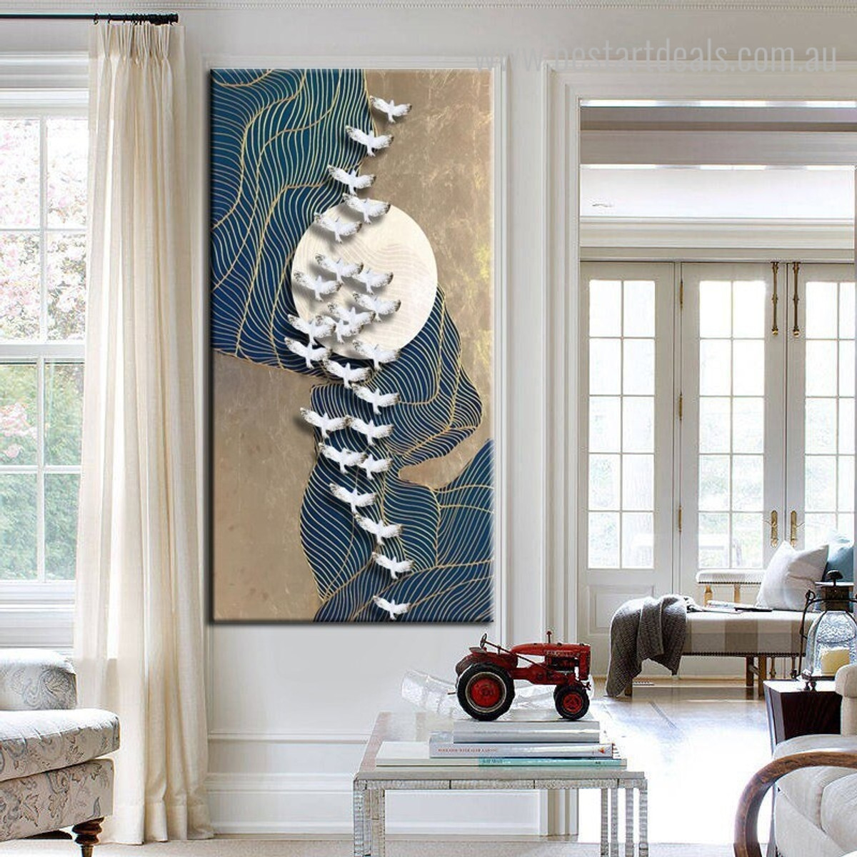 Geese Group Abstract Bird Modern Framed Perspective Image Canvas Print for Room Wall Ornament