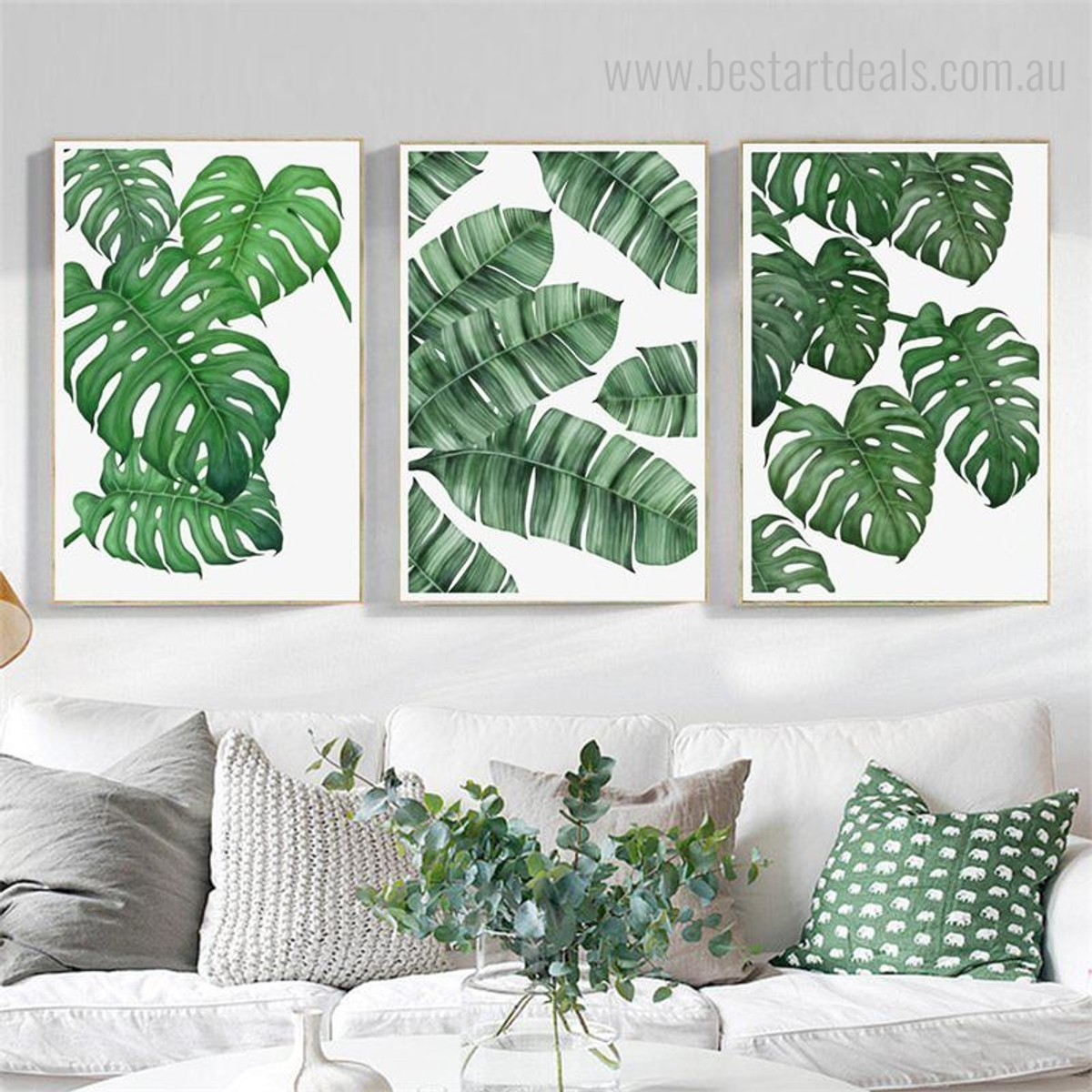 Monstera Banana Petals Botanical Modern Nordic Framed Smudge Picture Canvas Print for Room Wall Flourish