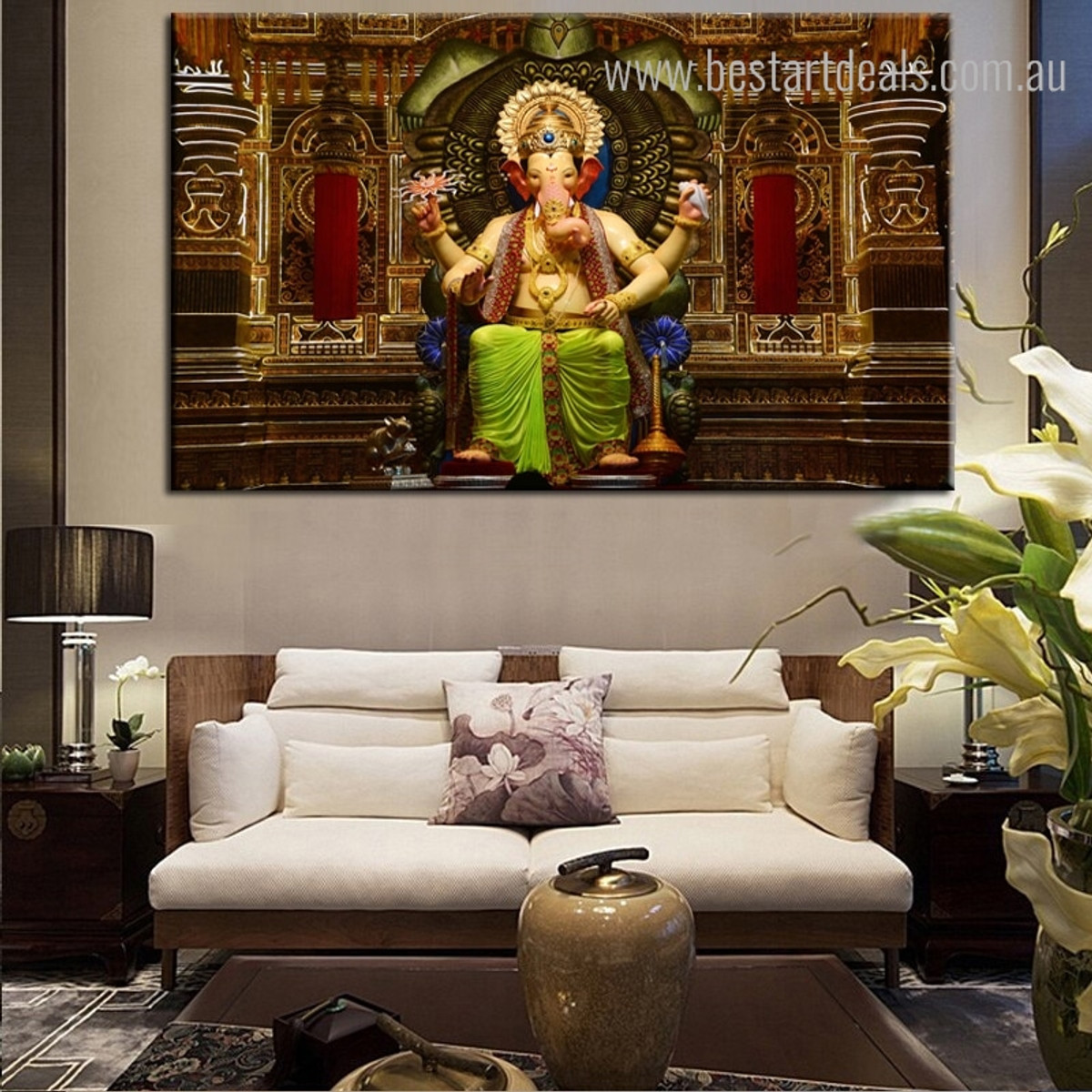 Godhead Ganesh Religious Modern Framed Portmanteau Picture Canvas Print for Living Room Wall Decoration