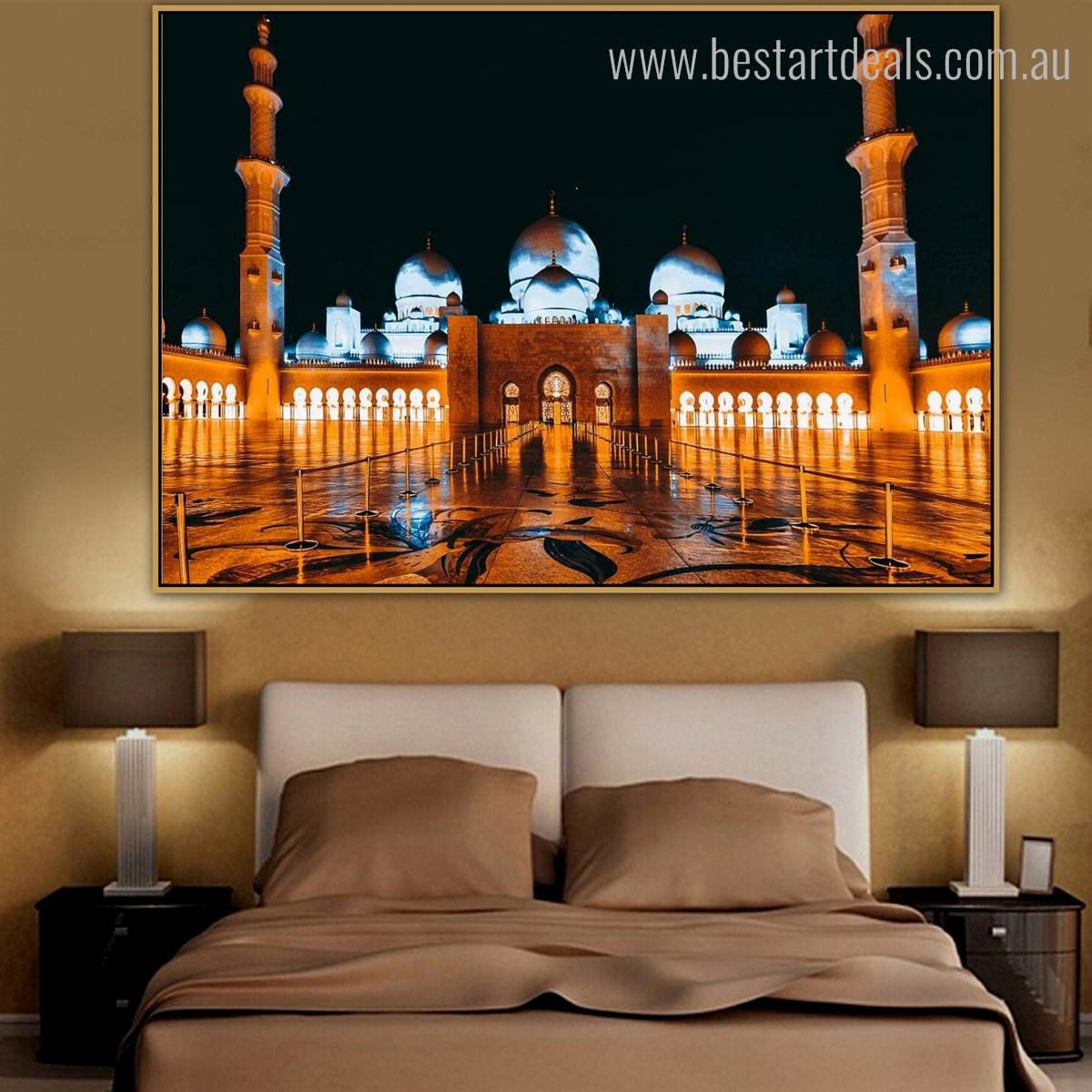 Sheikh Zayed Nightscape Religious Modern Framed Resemblance Photo Canvas Print for Bedroom Wall Decoration