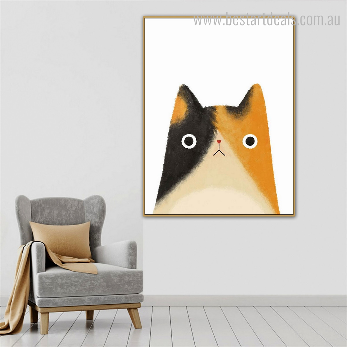 Kitty Abstract Animal Modern Framed Likeness Portrait Canvas Print for Room Wall Outfit