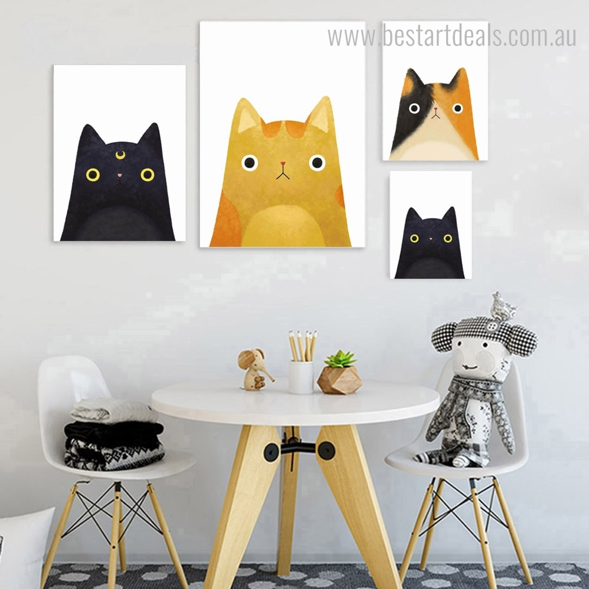 Cute Cats Abstract Animal Contemporary Framed Painting Image Canvas Print for Room Wall Decoration