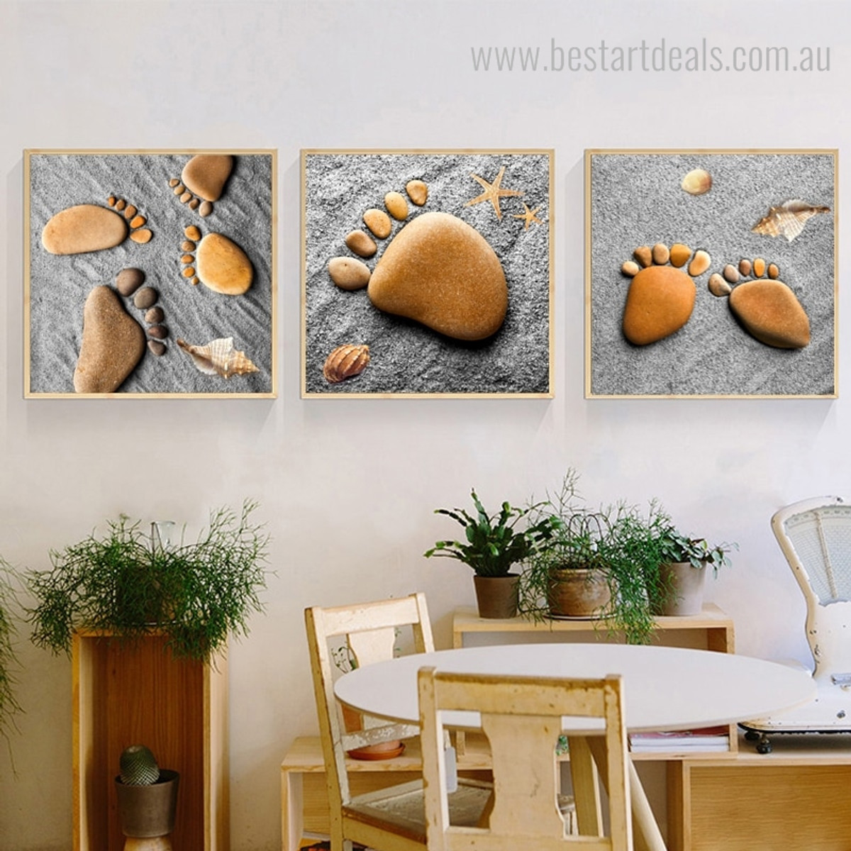 Footprints With Stones Abstract Nordic Modern Framed Painting Photo Canvas Print for Room Wall Outfit