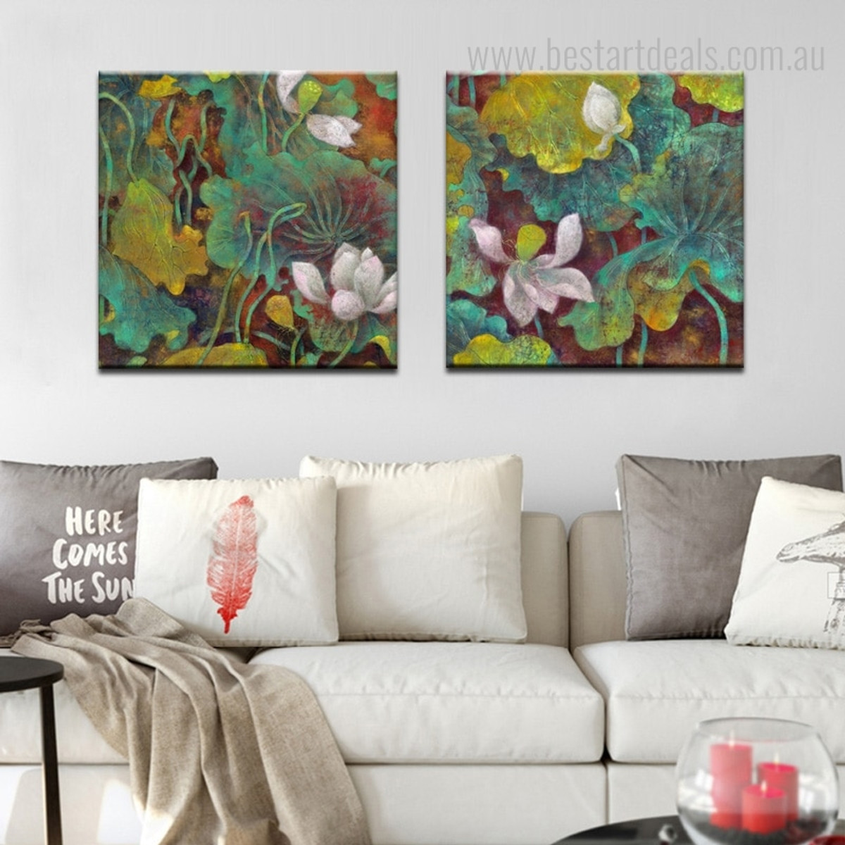 Lotus Wort Botanical Watercolor Framed Scheme Portrait Canvas Print for Room Wall Garnish