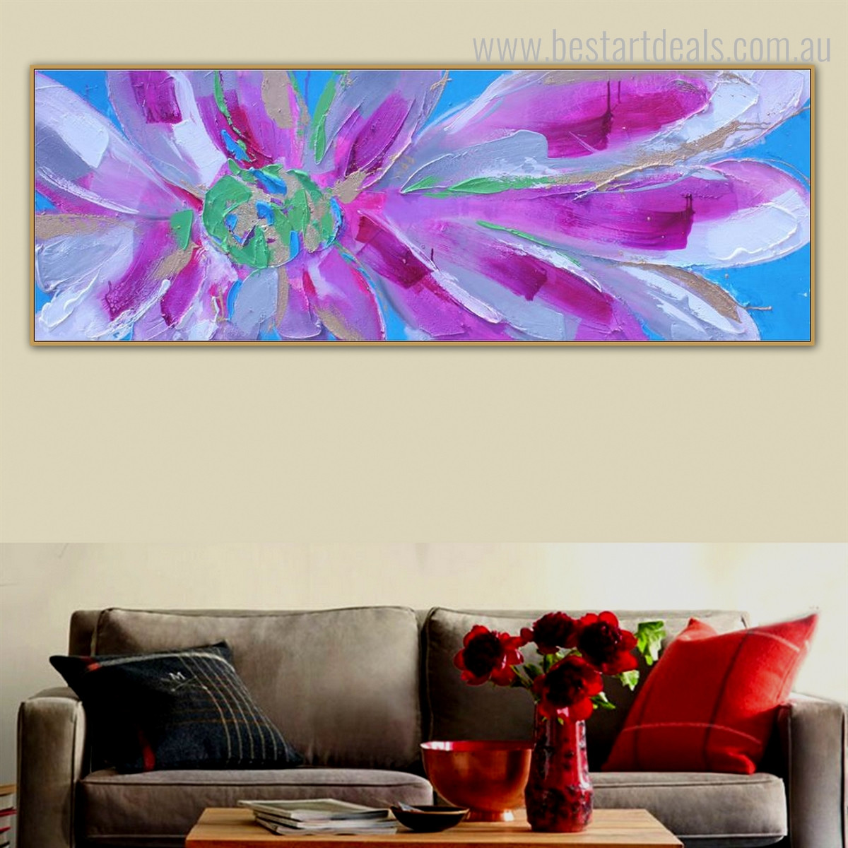 Motley Bloom Abstract Botanical Panoramic Modern Framed Portmanteau Image Canvas Print for Room Wall Onlay