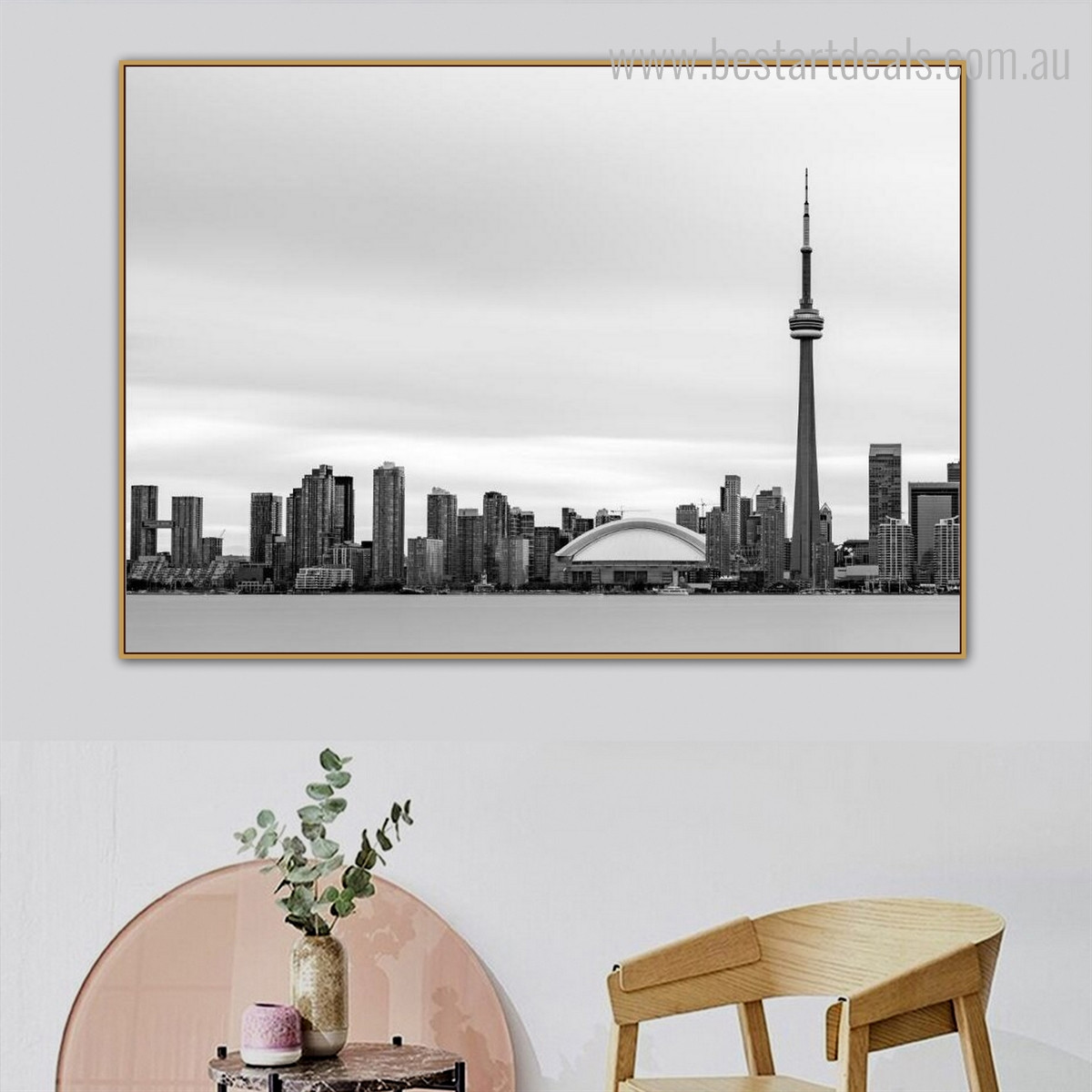 CN Tower Cityscape Modern Framed Effigy Photo Canvas Print for Room Wall Getup