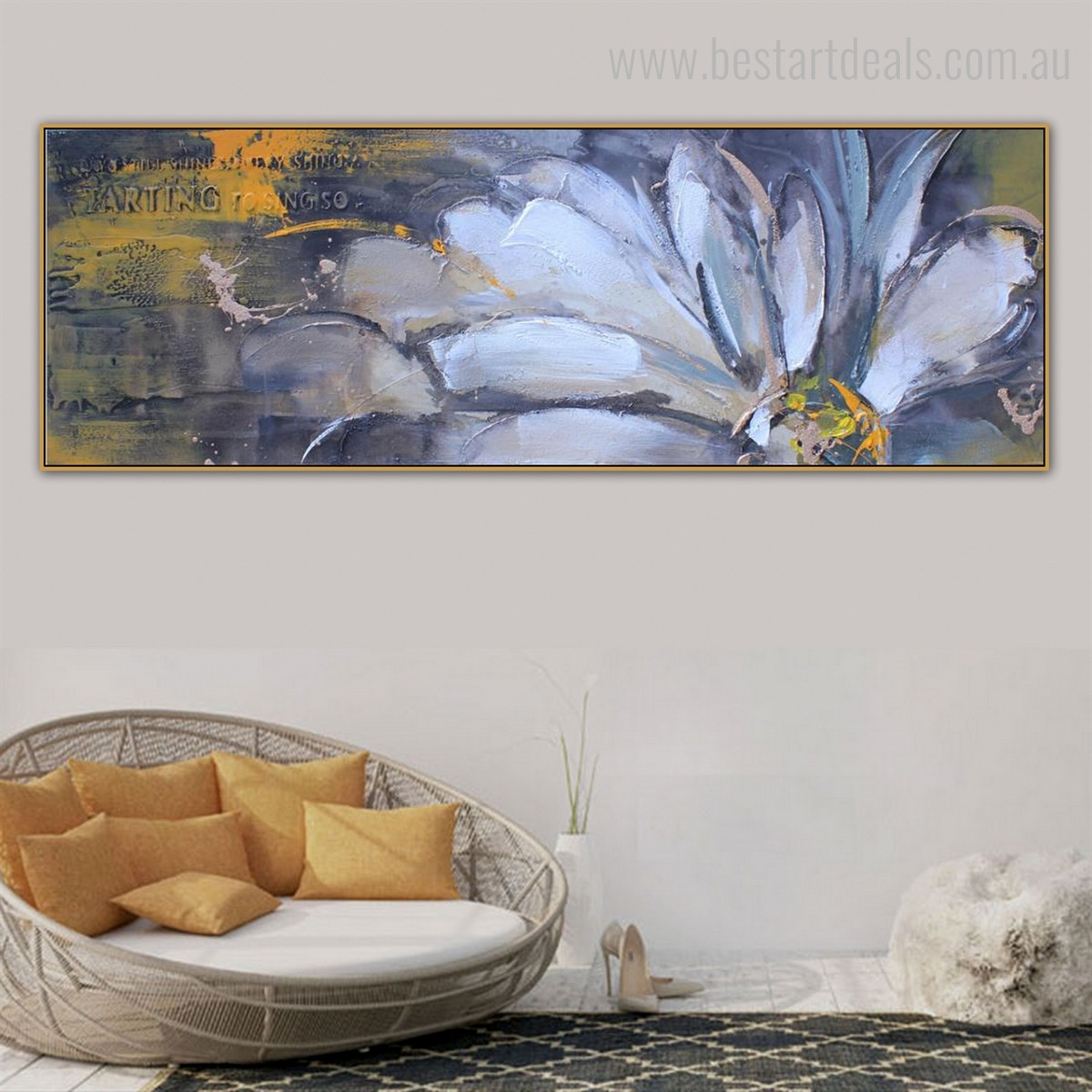 Half Bloom Abstract Panoramic Botanical Framed Painting Portrait Canvas Print for Room Wall Decoration