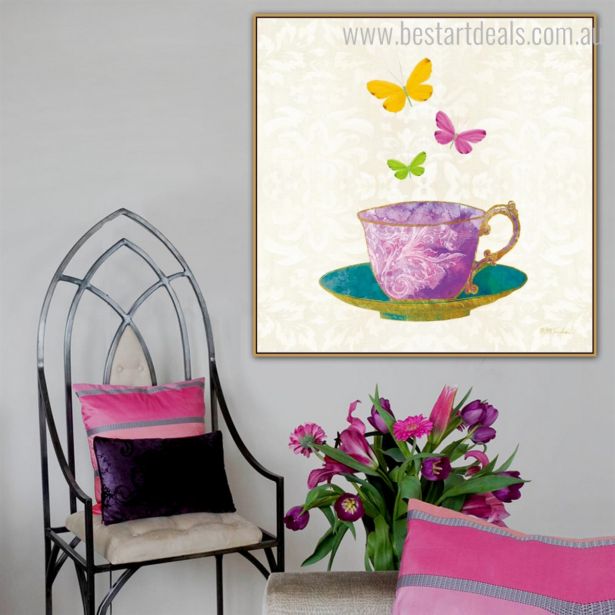 Cup Plate Abstract Modern Framed Vignette Photo Canvas Print for Room Wall Garniture