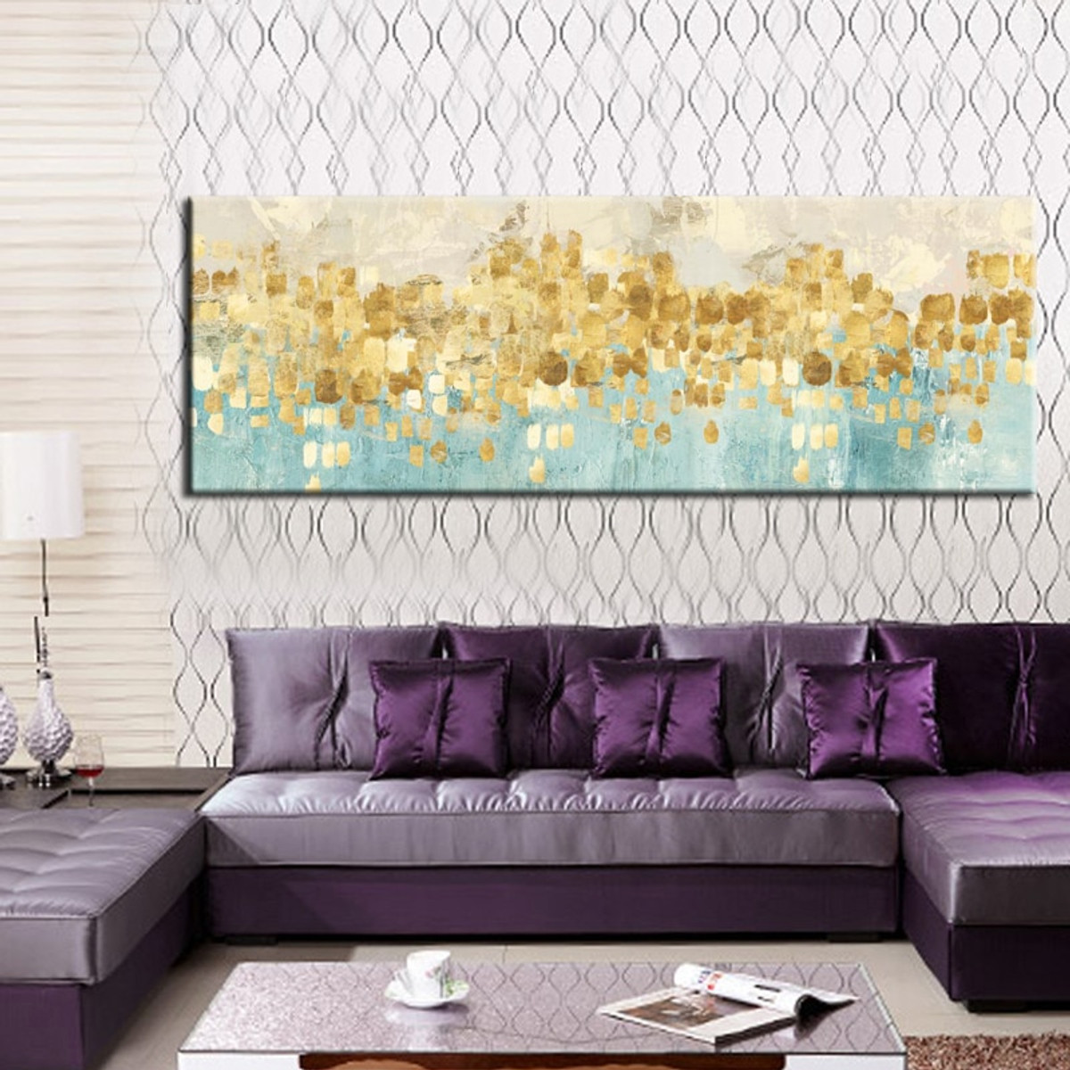 Gold Money Sea Wave Abstract Painting Print for Living Room Wall Art Décor.