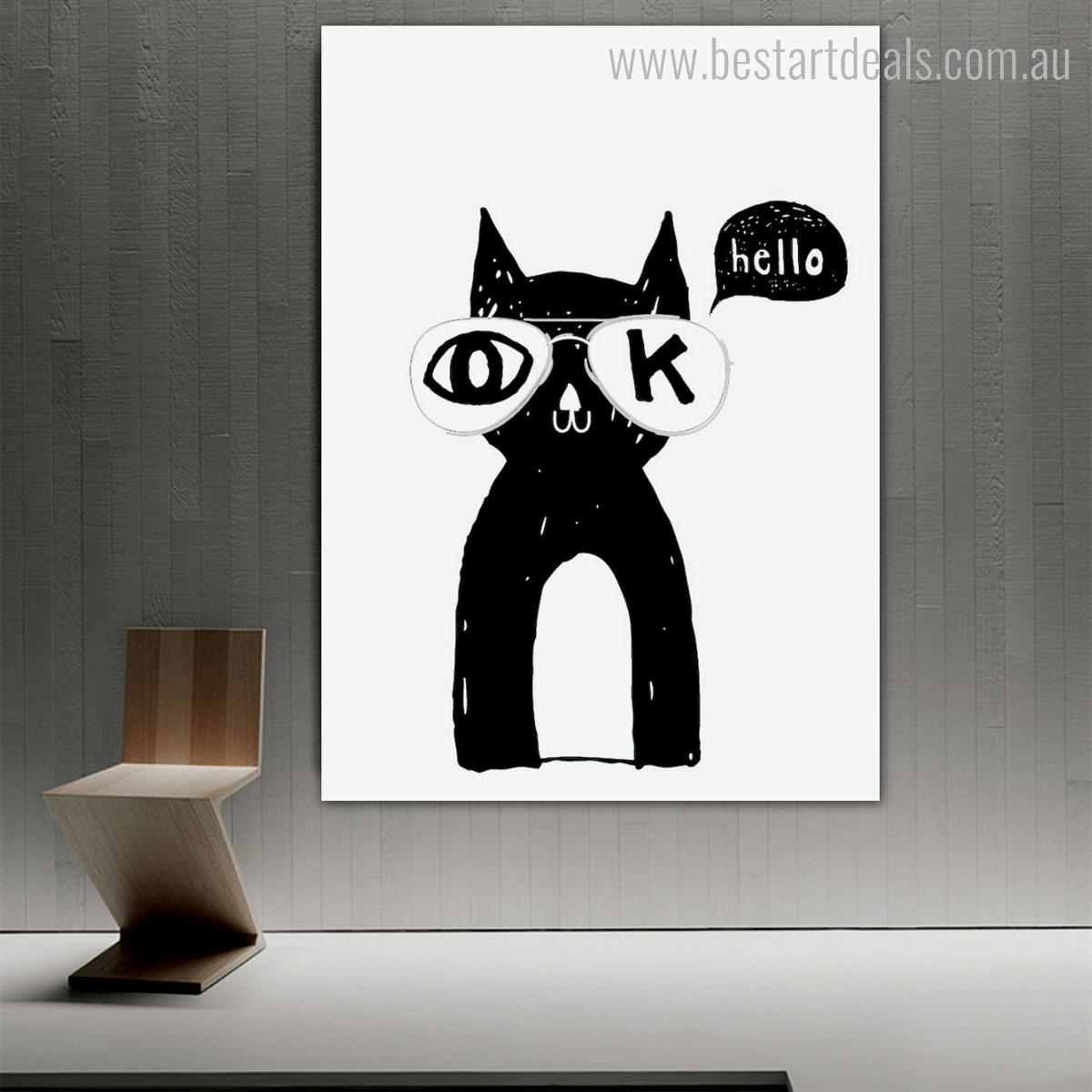 Black Moggy Calligraphy Animal Modern Nordic Framed Painting Photo Canvas Print for Room Wall Getup