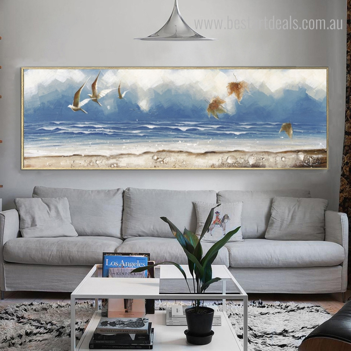Beach Seascape Abstract Panoramic Modern Framed Vignette Picture Canvas Print for Room Wall Garnish