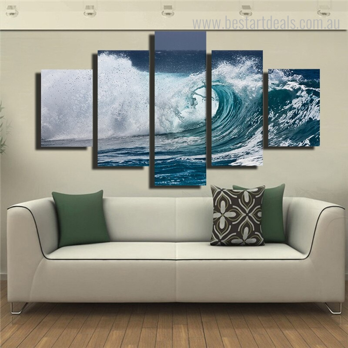 Storm Surge Seascape Landscape Framed Portmanteau Picture Canvas Print for Room Wall Ornamentation