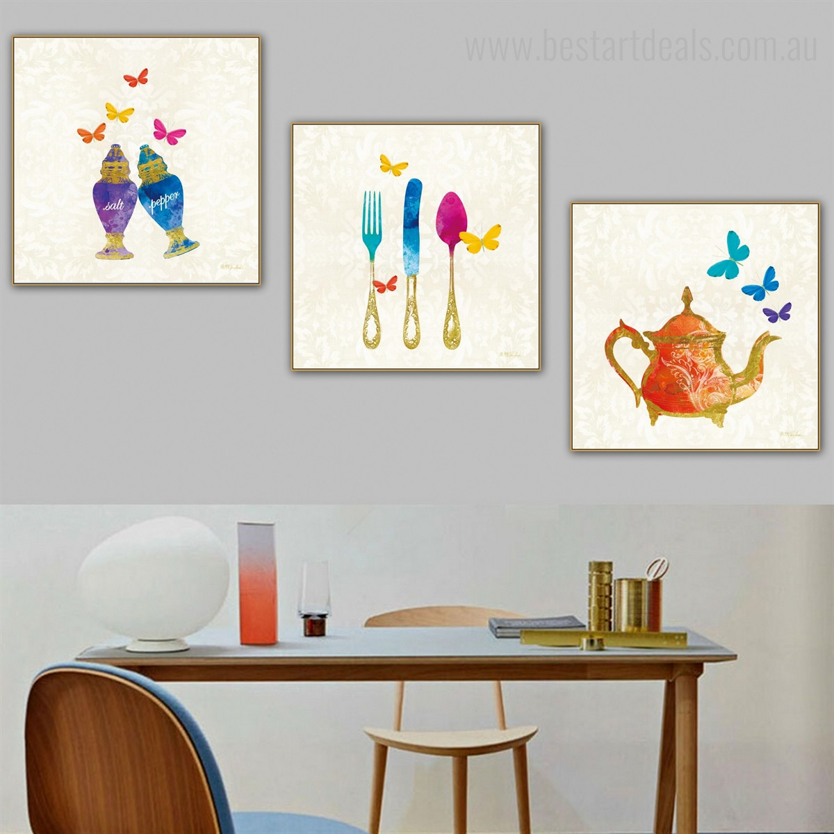 Colorful Utensils Abstract Modern Framed Vignette Image Canvas Print for Dining Room Wall Outfit