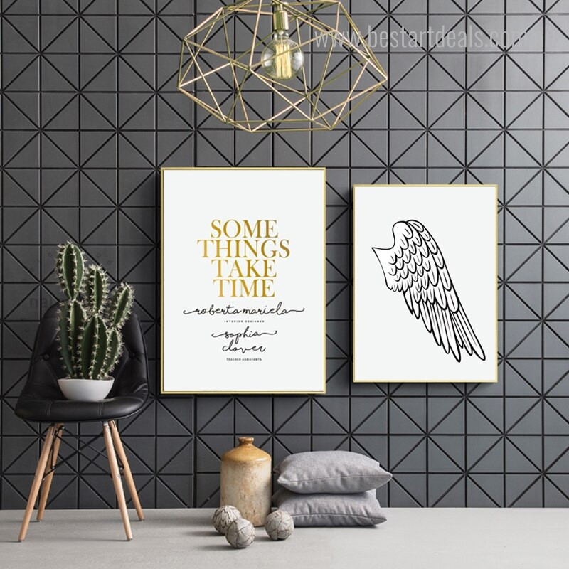 Wings Take Time Quote Modern Nordic Framed Effigy Portrait Canvas Print for Room Wall Garnish