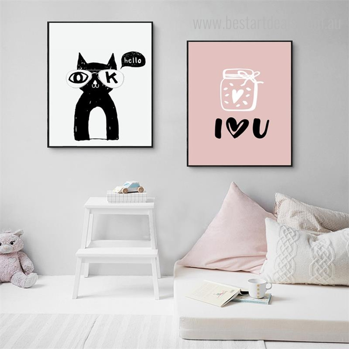 Cat Heart Quote Animal Modern Nordic Framed Effigy Portrait Canvas Print for Room Wall Decoration