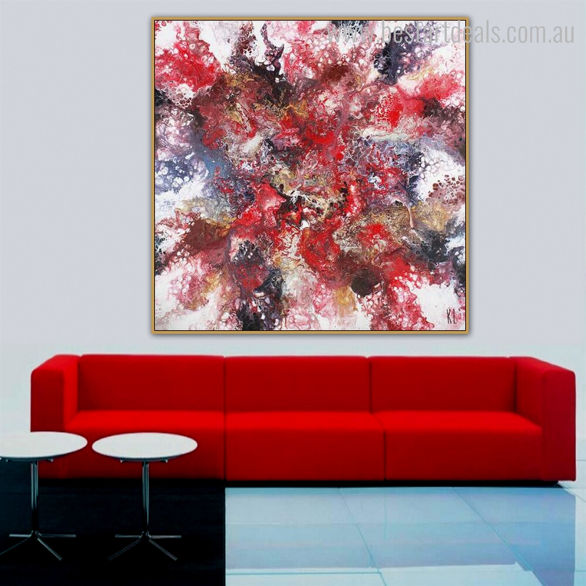 Reddish Abstract Contemporary Framed Smudge Portrait Canvas Print for Living Room Wall Onlay
