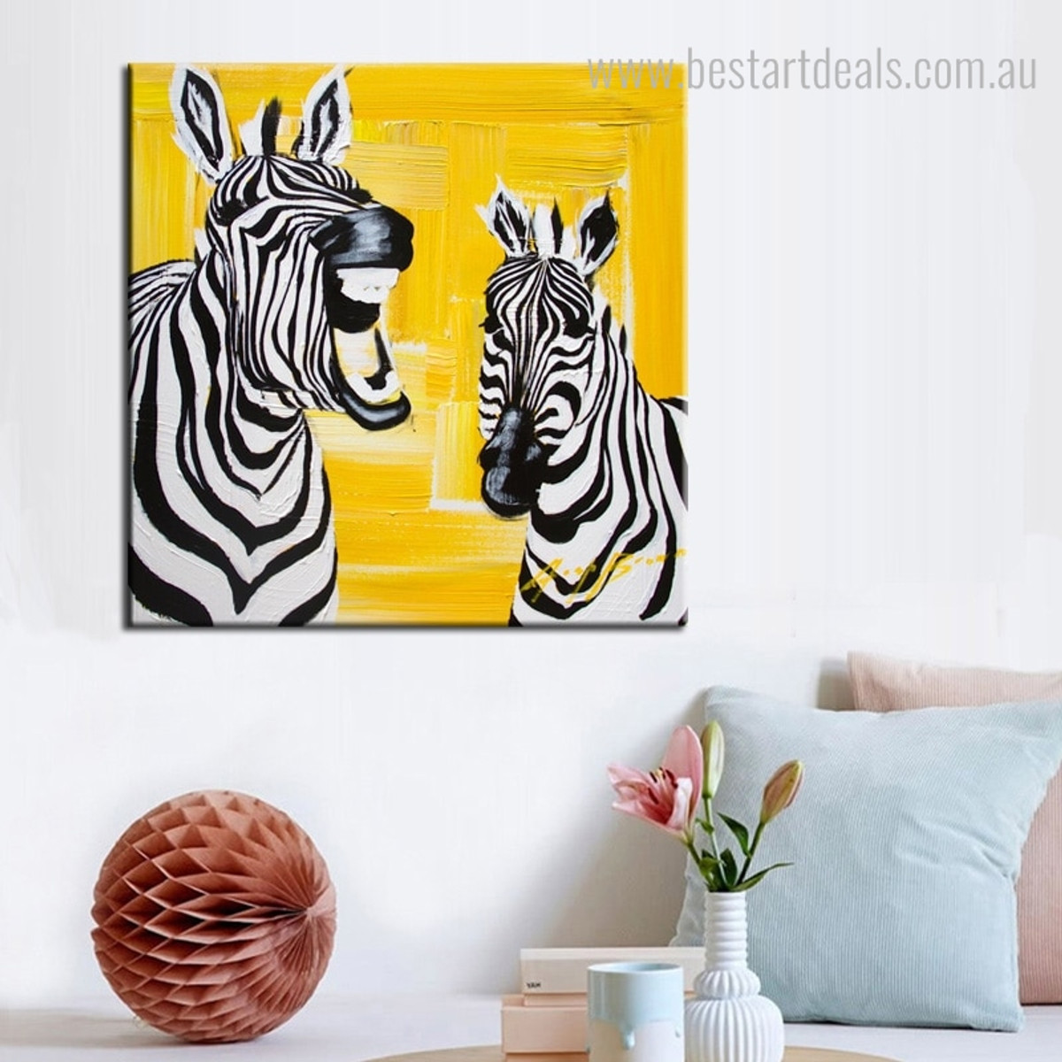Cute Laughing Zebra Abstract Animal Framed Painting Portrait Canvas Print for Wall Hanging Decor