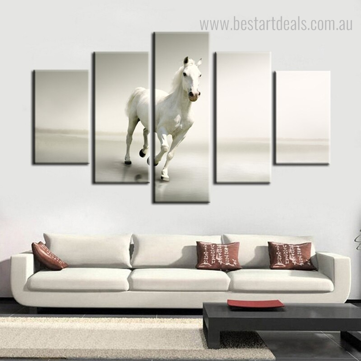 White Horse Animal Modern Framed Painting Portrait Canvas Print for Room Wall Decor