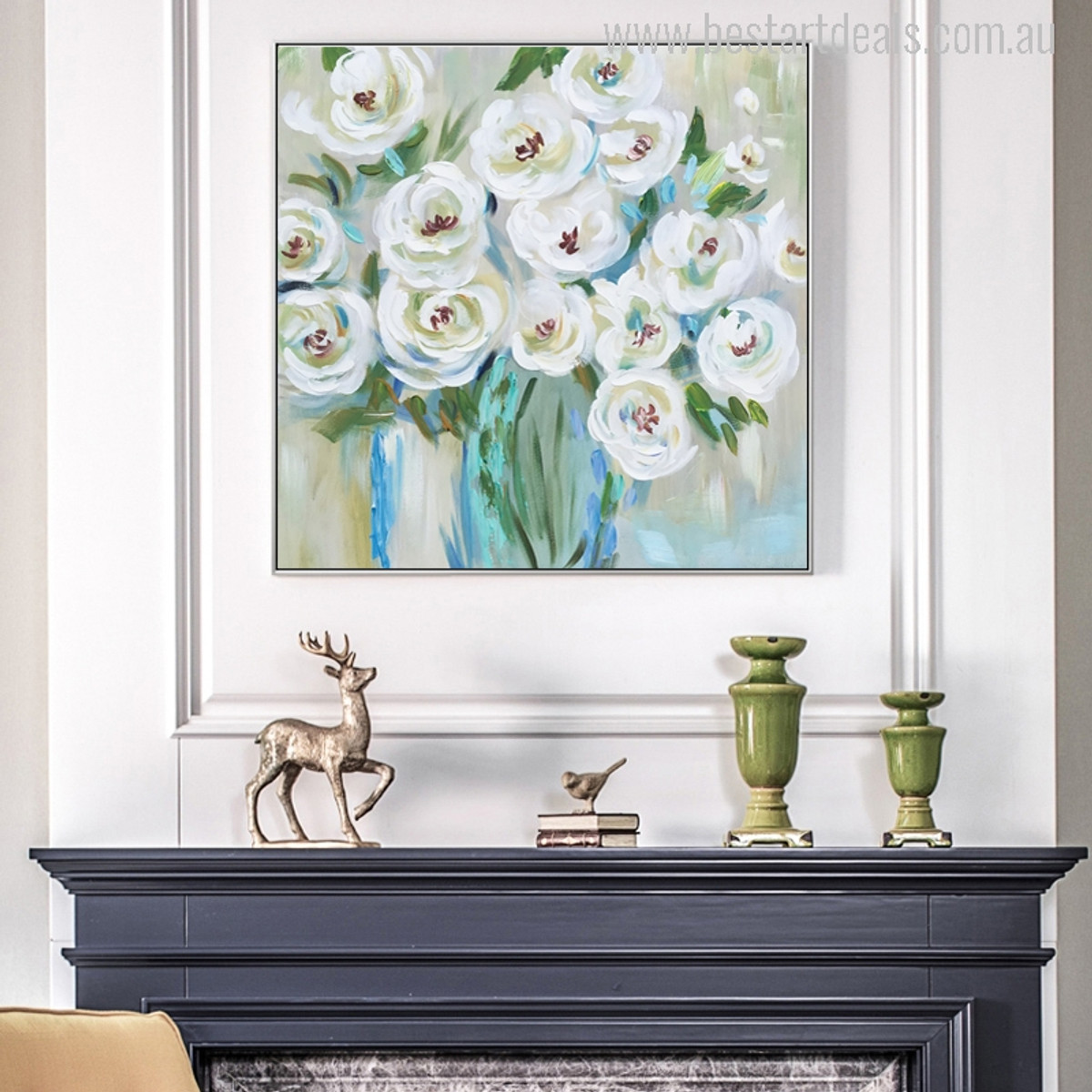 Buy White Rose Flowers Canvas Print Wall Art Decor.
