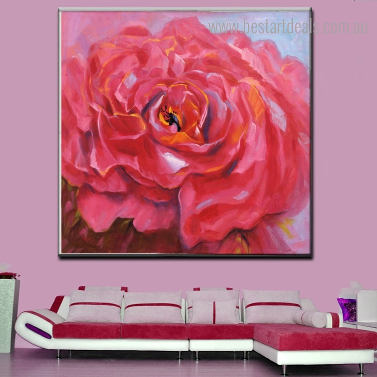 Red Peony Flower Floral Modern Framed Painting Picture Canvas Print for Wall Hanging Decor