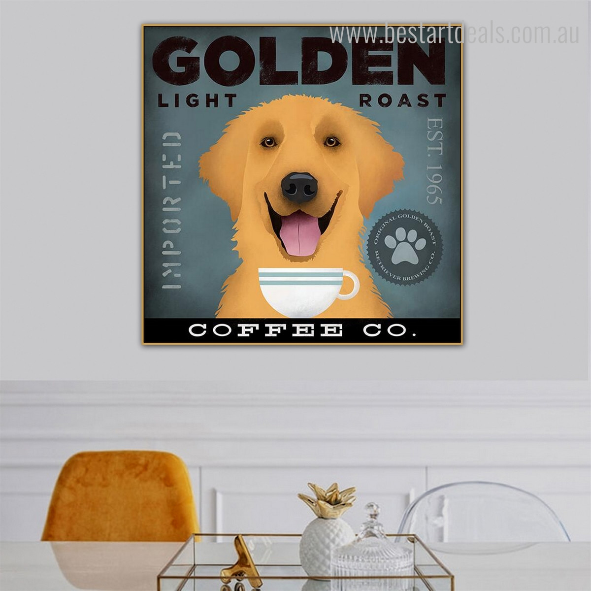 Light Roast Animal Typography Contemporary Framed Painting Photo Canvas Print for Room Wall Disposition