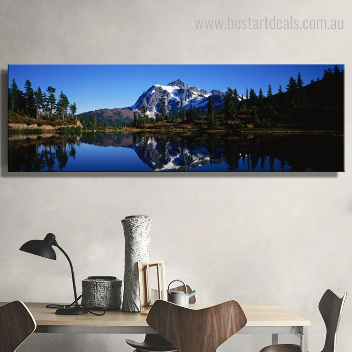 Blue Mountain Nature Landscape Panoramic Framed Artwork Portrait Canvas Print for Room Wall Garnish