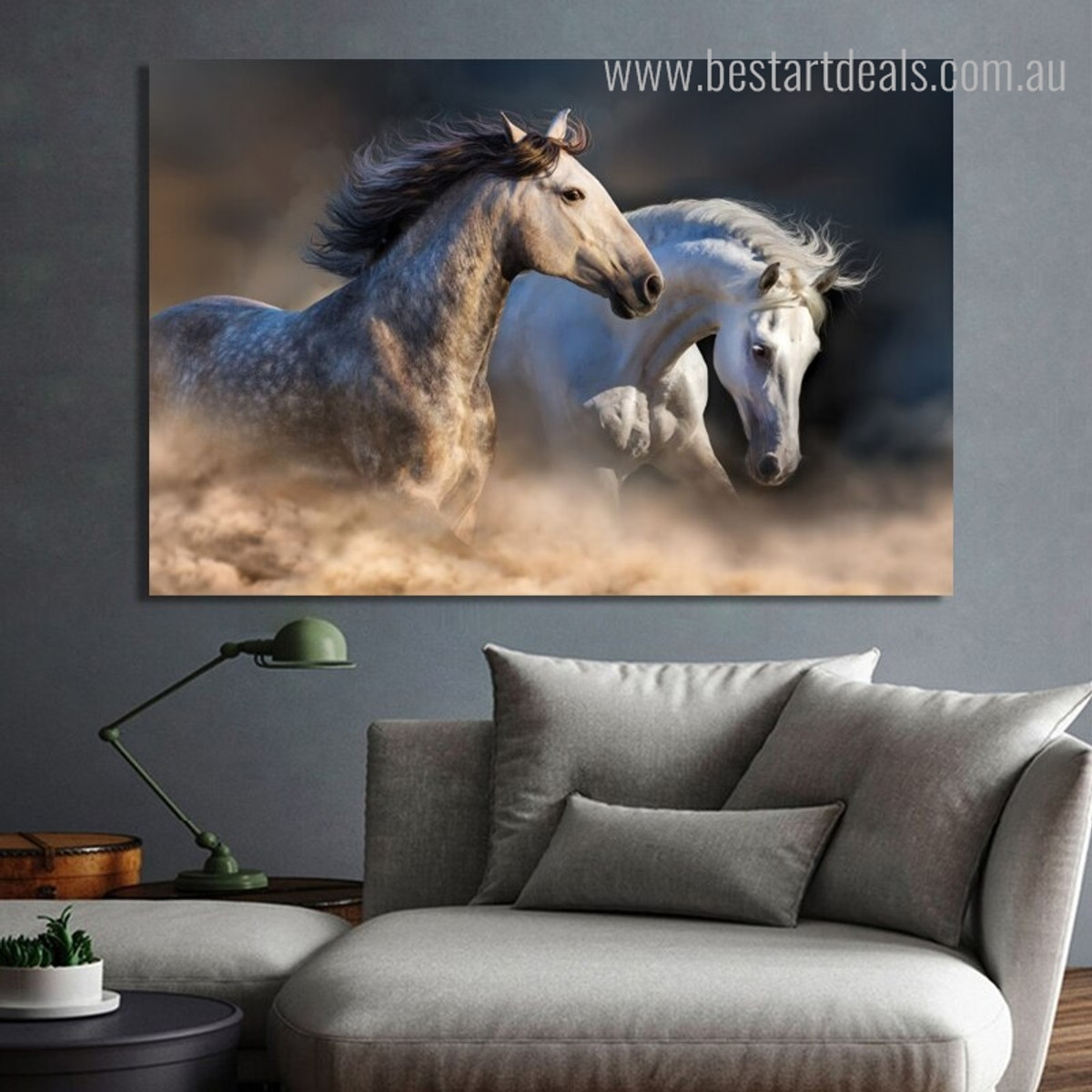 Two Equines Animal Contemporary Framed Effigy Picture Canvas Print for Wall Getup