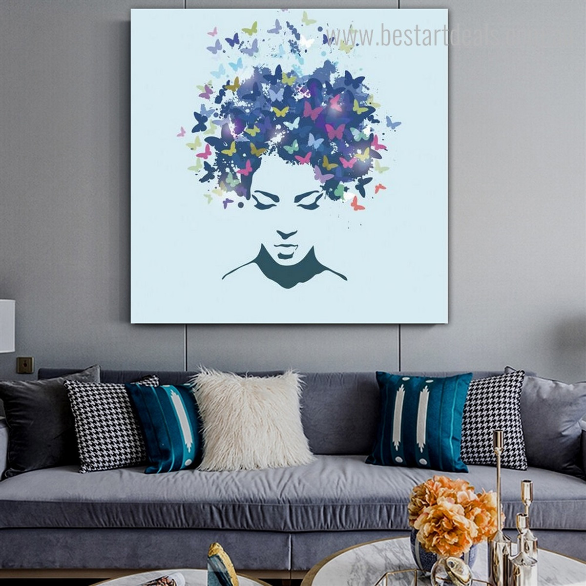 Lady Face Abstract Modern Framed Portmanteau Picture Canvas Print for Room Wall Getup