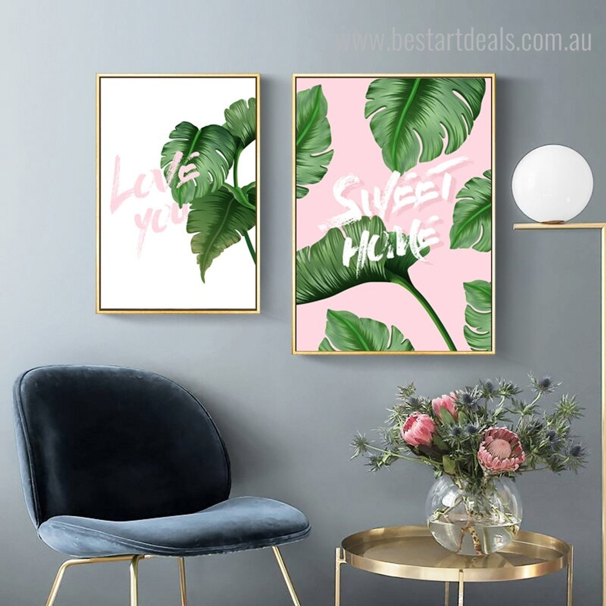 Love Home Quote Botanical Nordic Framed Painting Picture Canvas Print for Room Wall Decor