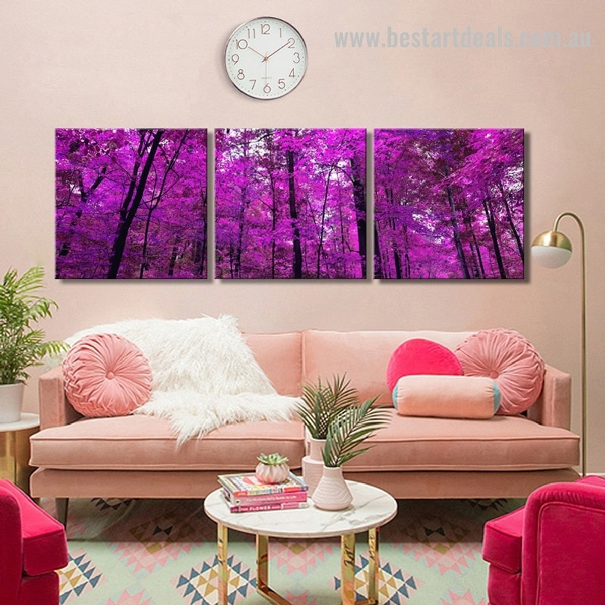 Purple Trees Botanical Landscape Framed Portraiture Photograph Canvas Print for Room Wall Disposition