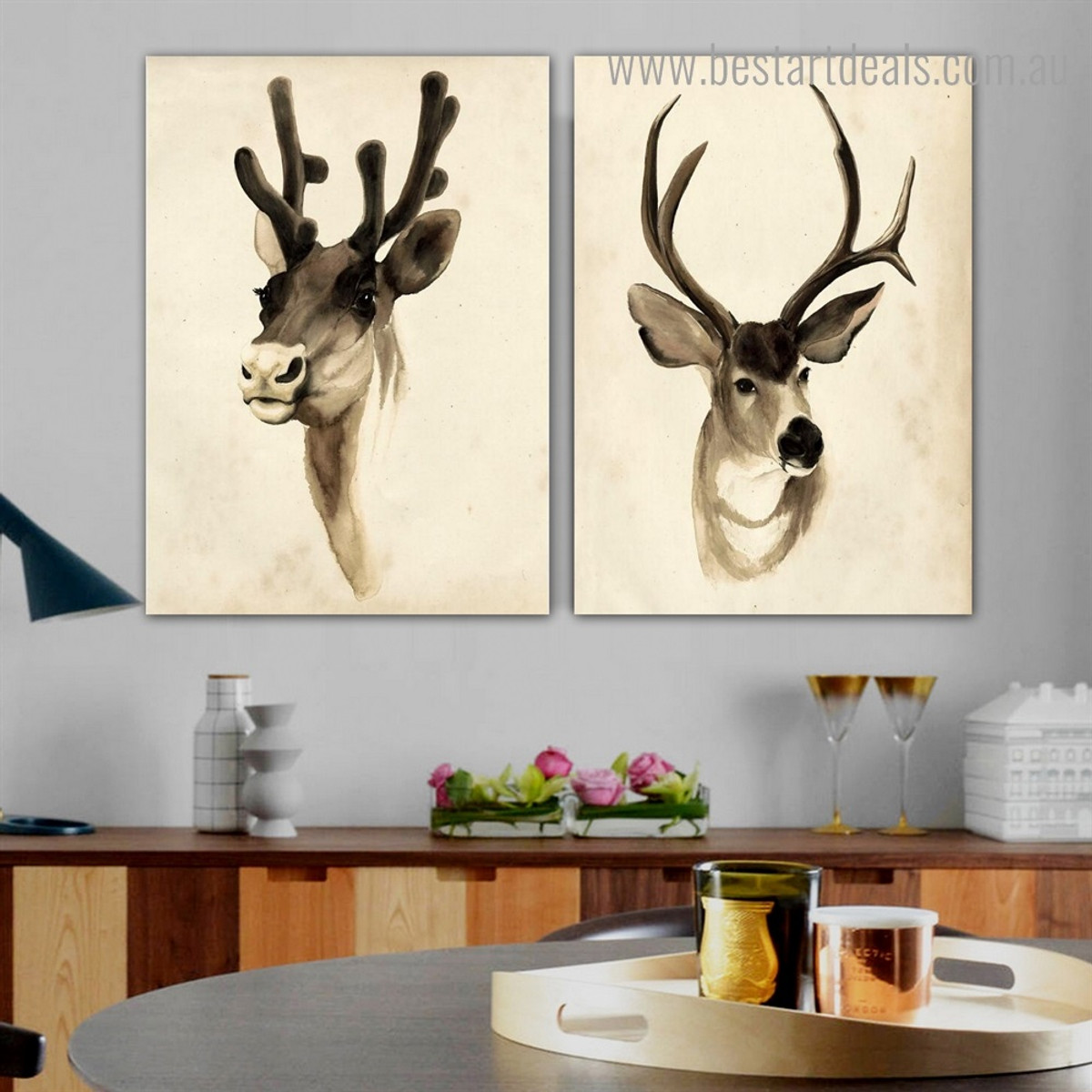 Horned Animal Modern Framed Artwork Pic Canvas Print for Room Wall Onlay