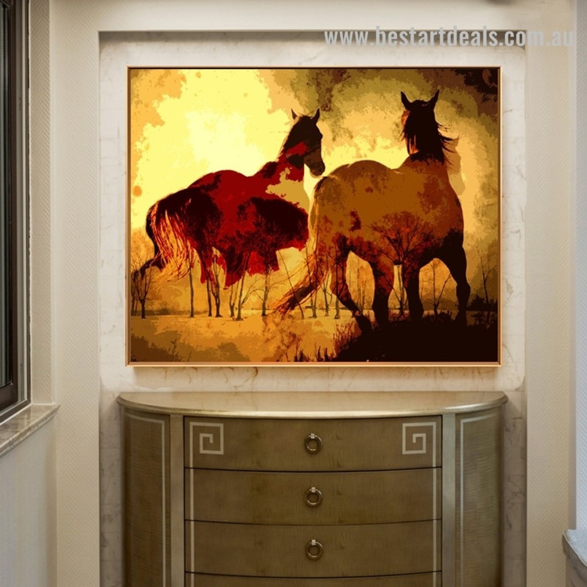 Horse Arbor Abstract Animal Landscape Contemporary Framed Painting Pic Canvas Print for Wall Outfit