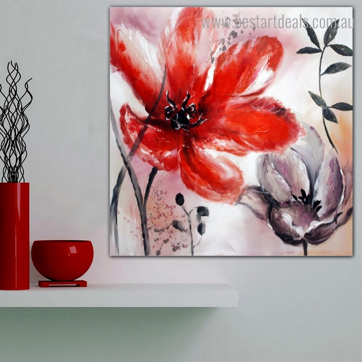 Tulipa Greigii Abstract Floral Modern Framed Painting Photo Canvas Print for Room Wall Outfit