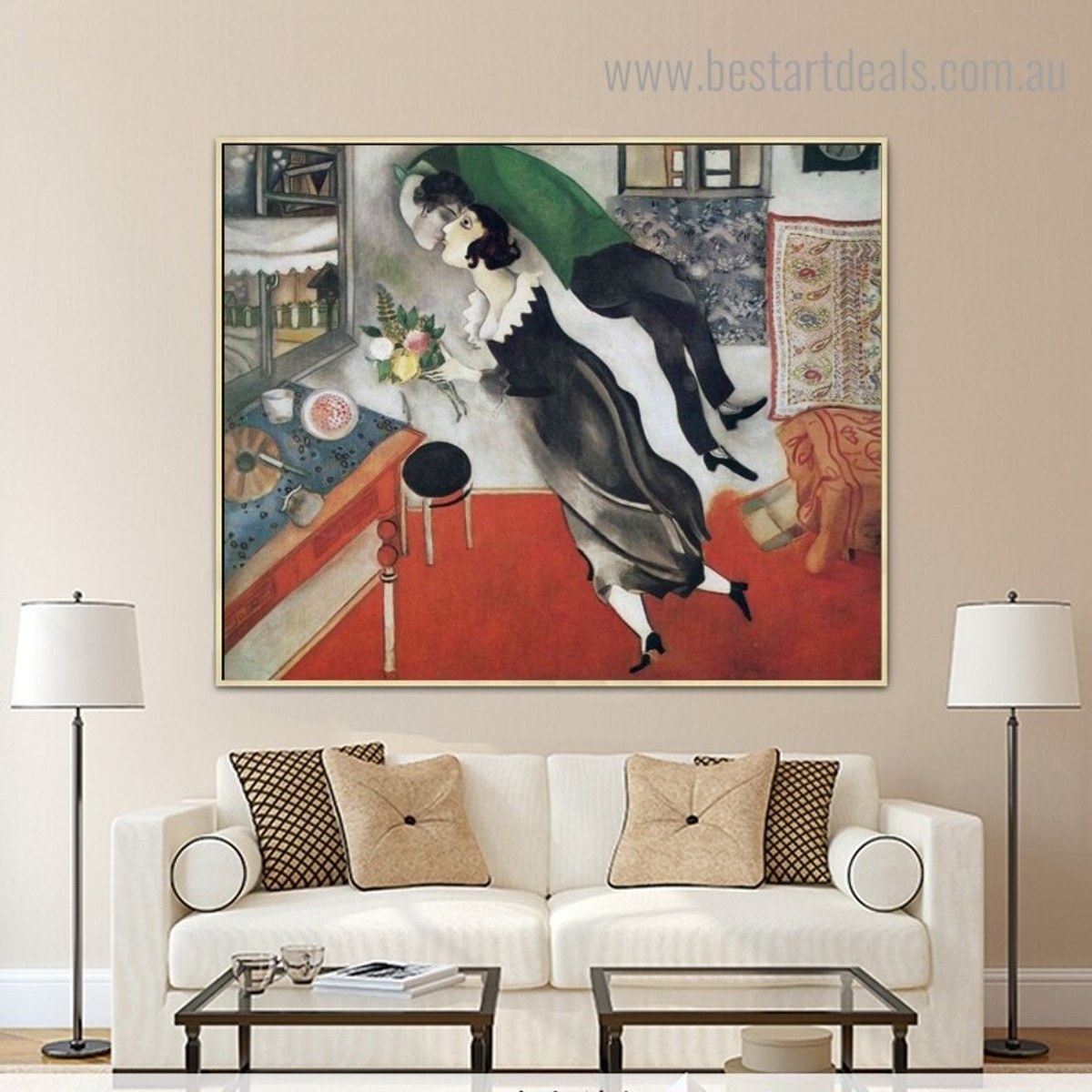 Birthday Marc Chagall Modernist Figure Framed Painting Photo Canvas Print for Room Wall Decoration
