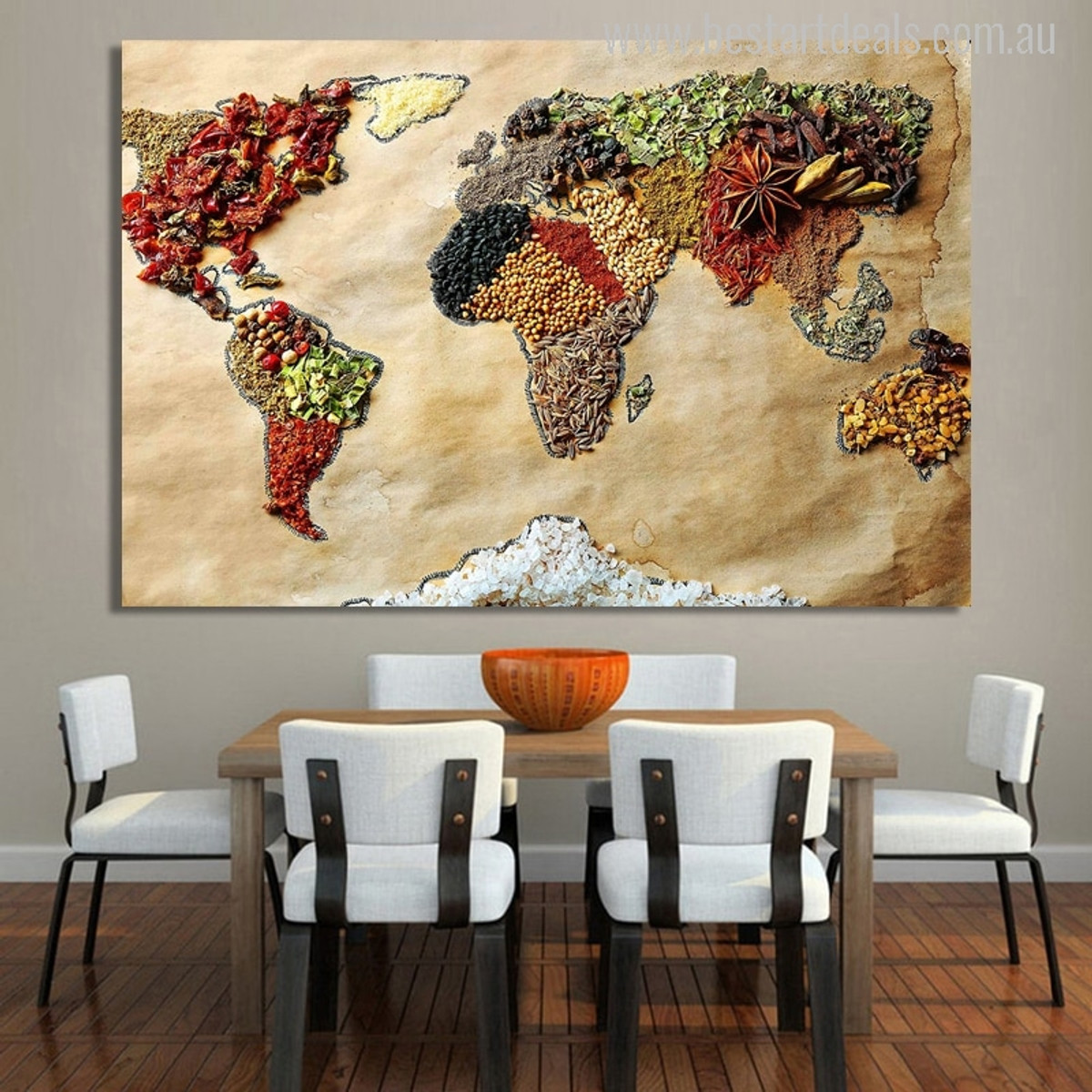 Foodie World Map Print for Dining Room Wall Art