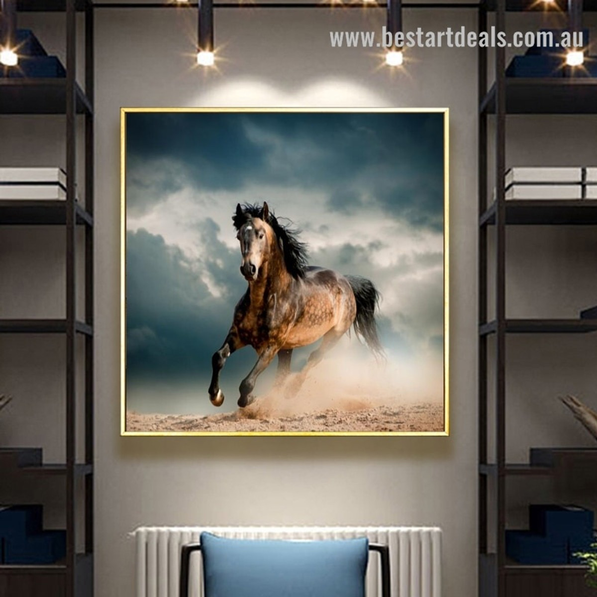 Dashing Horse Animal Landscape Modern Framed Portraiture Picture Canvas Print for Room Wall Equipment